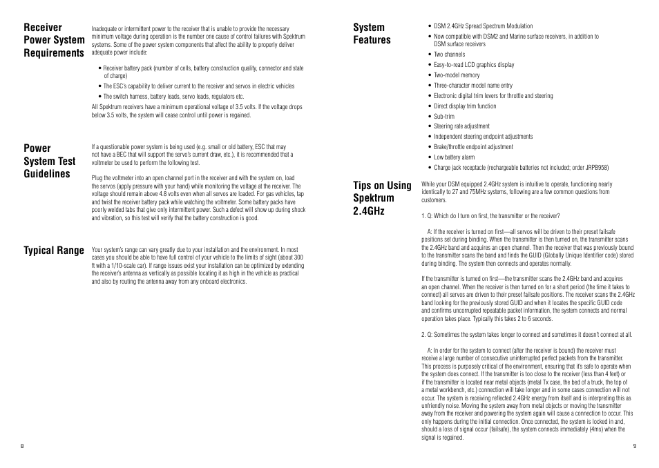 Tips on using spektrum 2.4ghz | Spektrum SPM20220 DX2.0 User Manual | Page 5 / 18