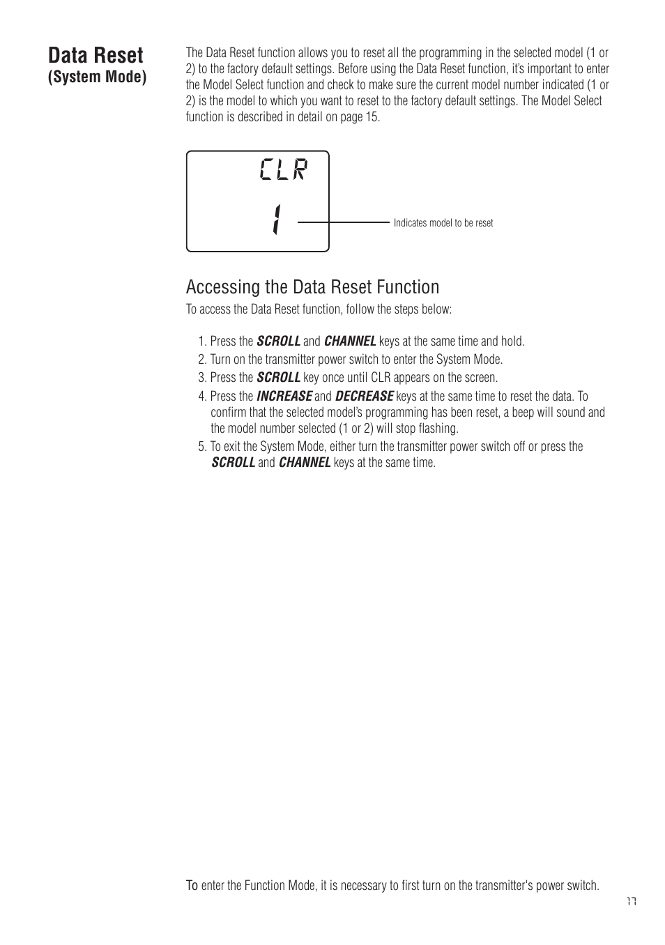 Data reset | Spektrum SPM20200 DX2.0 User Manual | Page 17 / 32