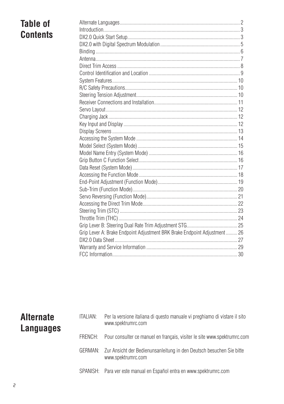 Spektrum SPM20200 DX2.0 User Manual | Page 2 / 32
