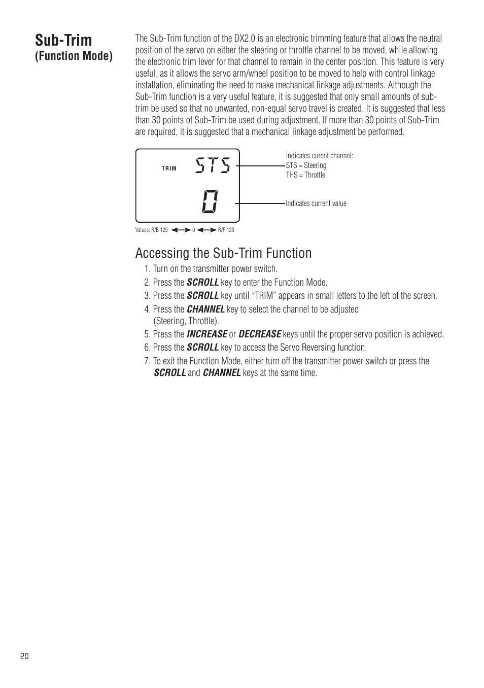 Sub-trim | Spektrum SPM20200 DX2.0 User Manual | Page 20 / 32