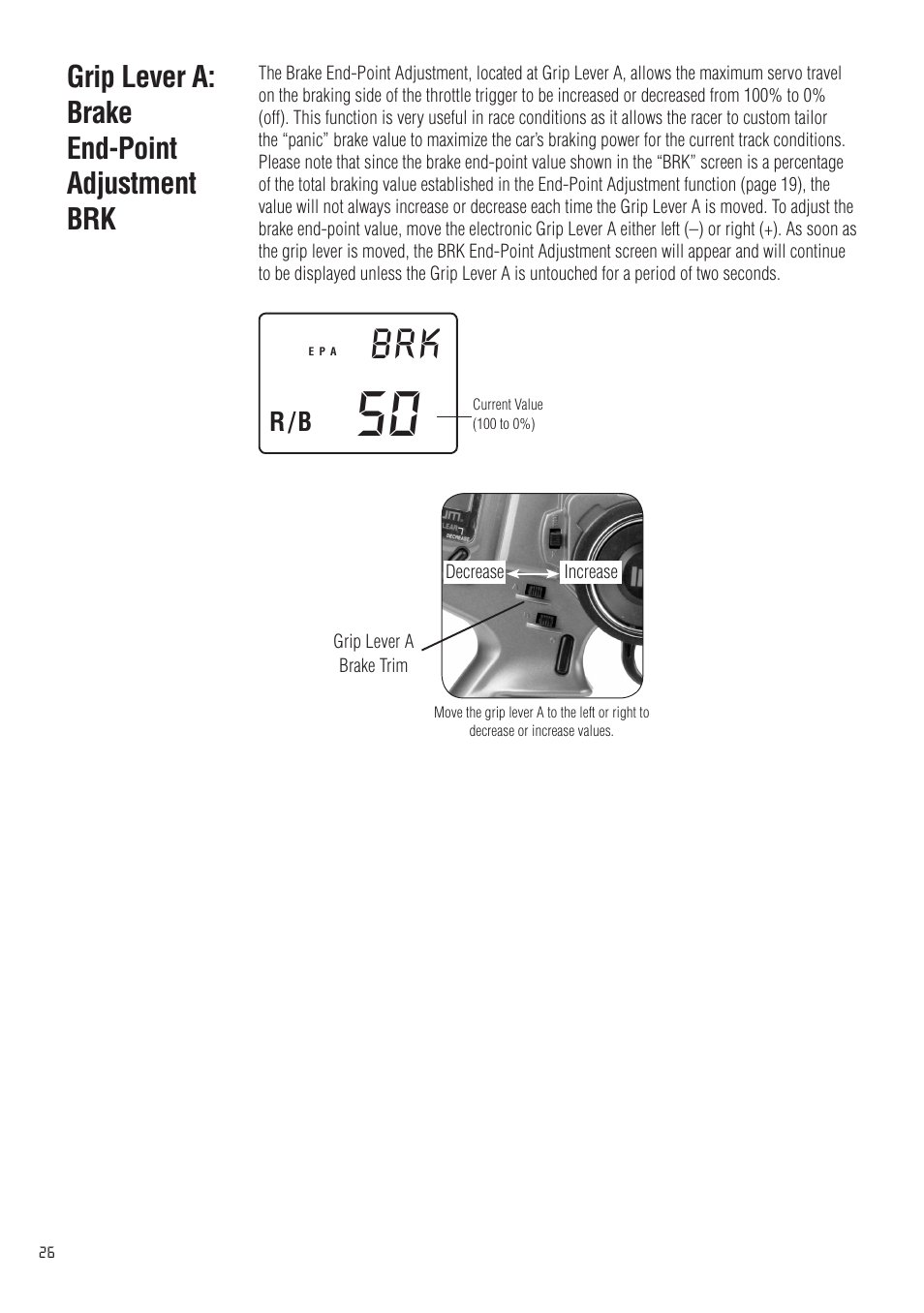 Grip lever a: brake end-point adjustment brk | Spektrum SPM20200 DX2.0 User Manual | Page 26 / 32