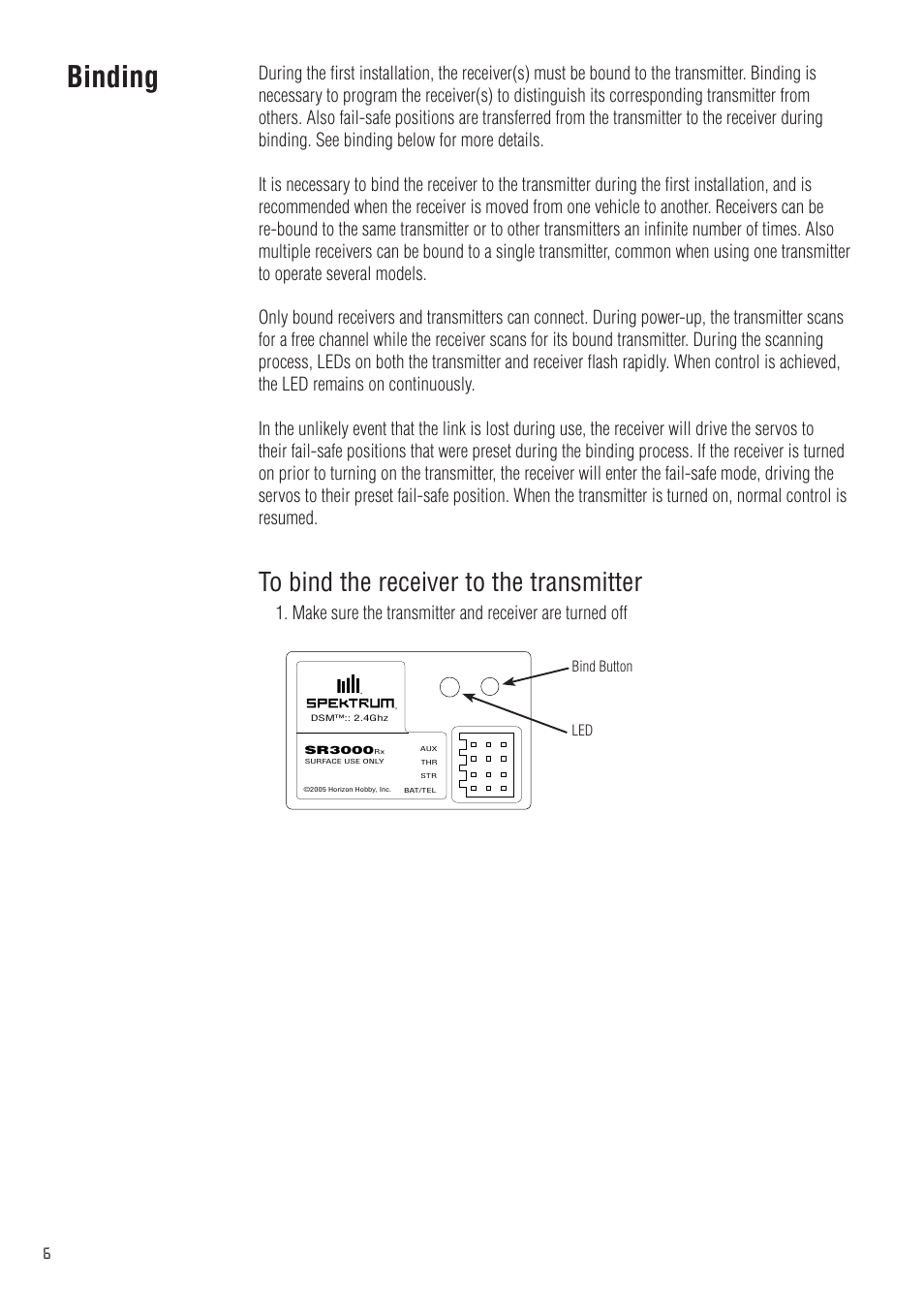 Binding | Spektrum SPM20200 DX2.0 User Manual | Page 6 / 32