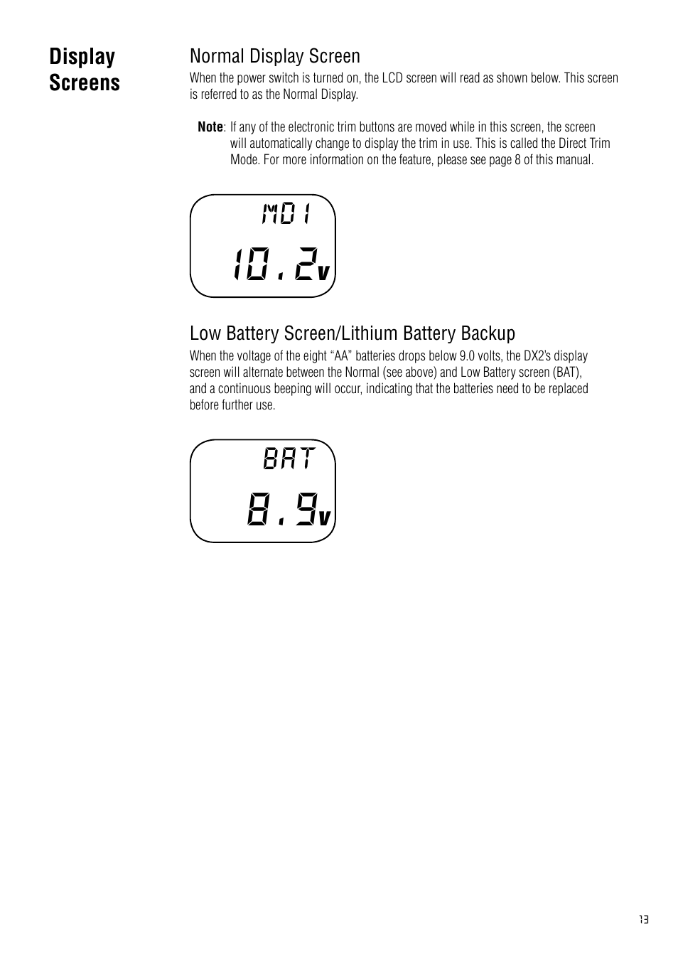 Display screens | Spektrum SPM2020 DX2 User Manual | Page 13 / 32