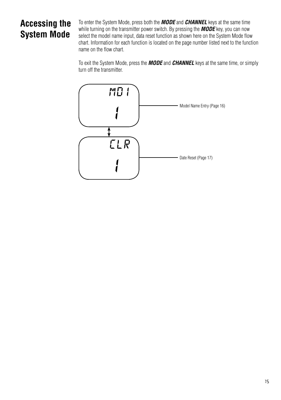 Accessing the system mode | Spektrum SPM2020 DX2 User Manual | Page 15 / 32