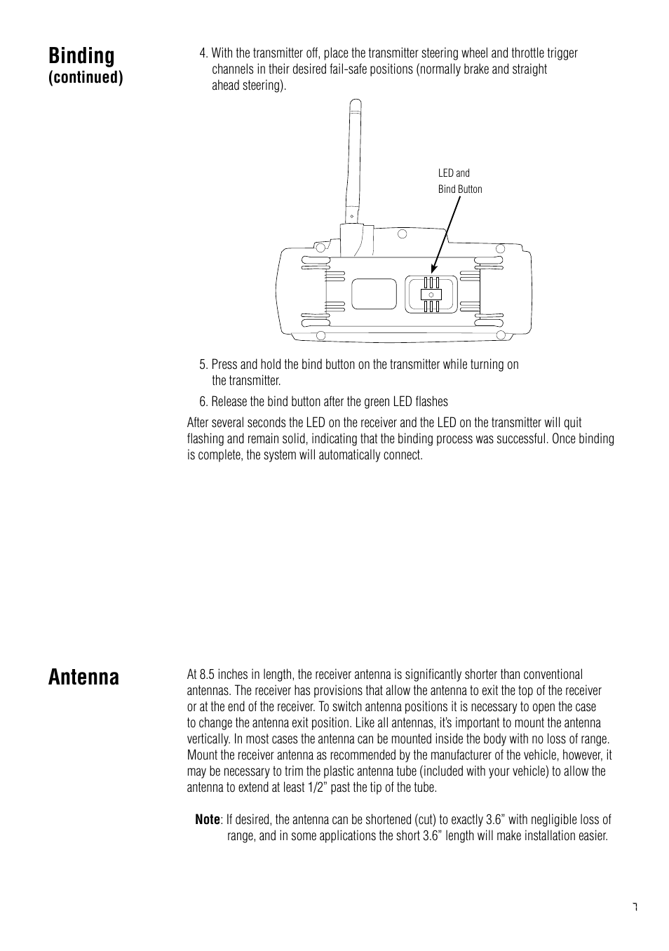 Antenna, Binding | Spektrum SPM2020 DX2 User Manual | Page 7 / 32