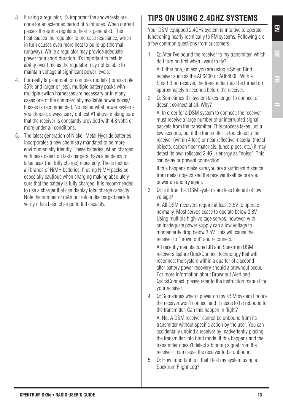 Tips on using 2.4ghz systems | Spektrum SPMR55201 DX5e User Manual | Page 13 / 19
