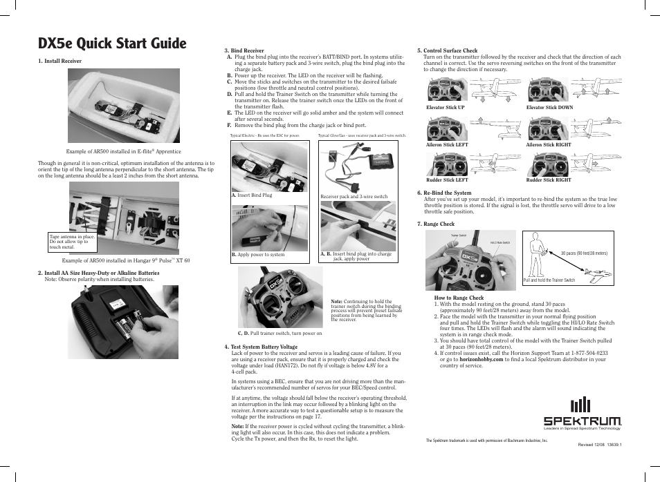 Spektrum SPM5500 DX5e Quick Start Guide User Manual | 1 page