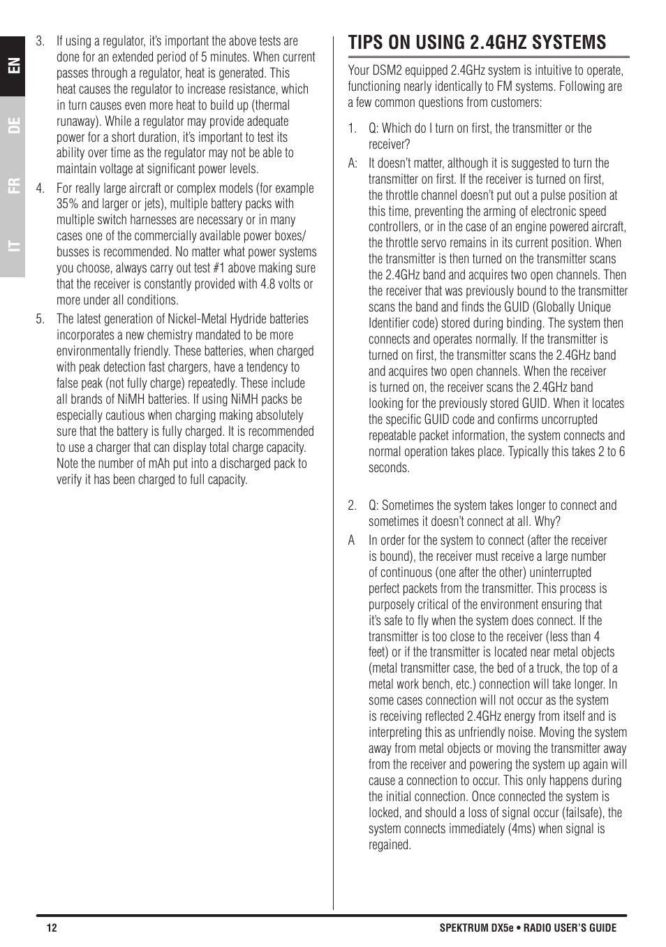 Tips on using 2.4ghz systems | Spektrum SPMR55001 DX5e Manual User Manual | Page 12 / 67