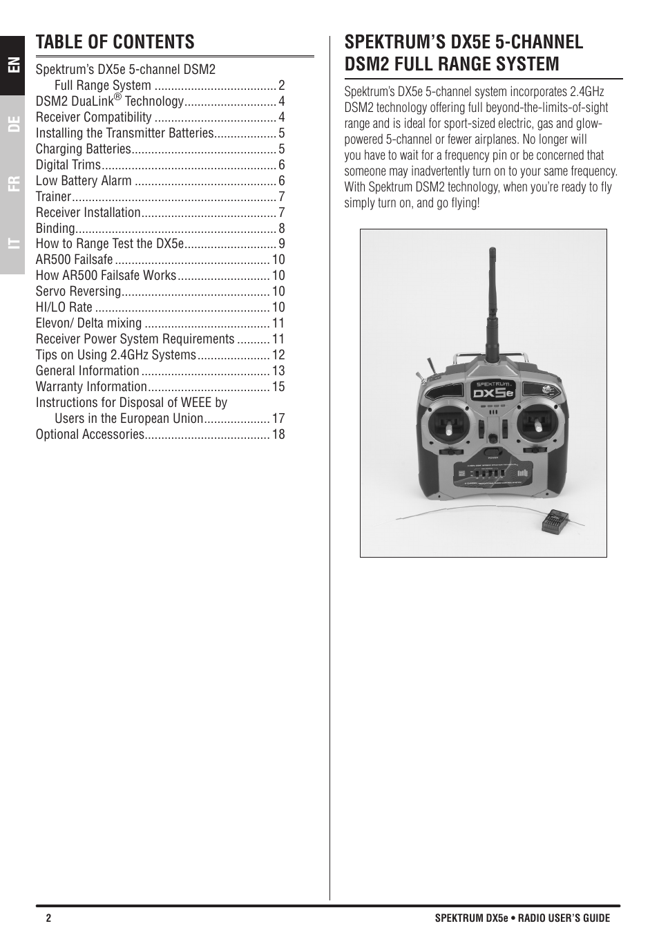 Spektrum SPMR55001 DX5e Manual User Manual | Page 2 / 67
