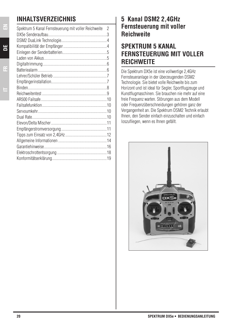 Spektrum SPMR55001 DX5e Manual User Manual | Page 20 / 67
