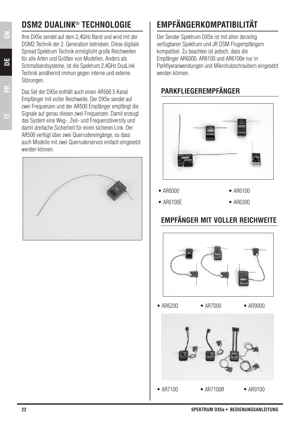 Dsm2 dualink, Technologie, Empfängerkompatibilität | Spektrum SPMR55001 DX5e Manual User Manual | Page 22 / 67