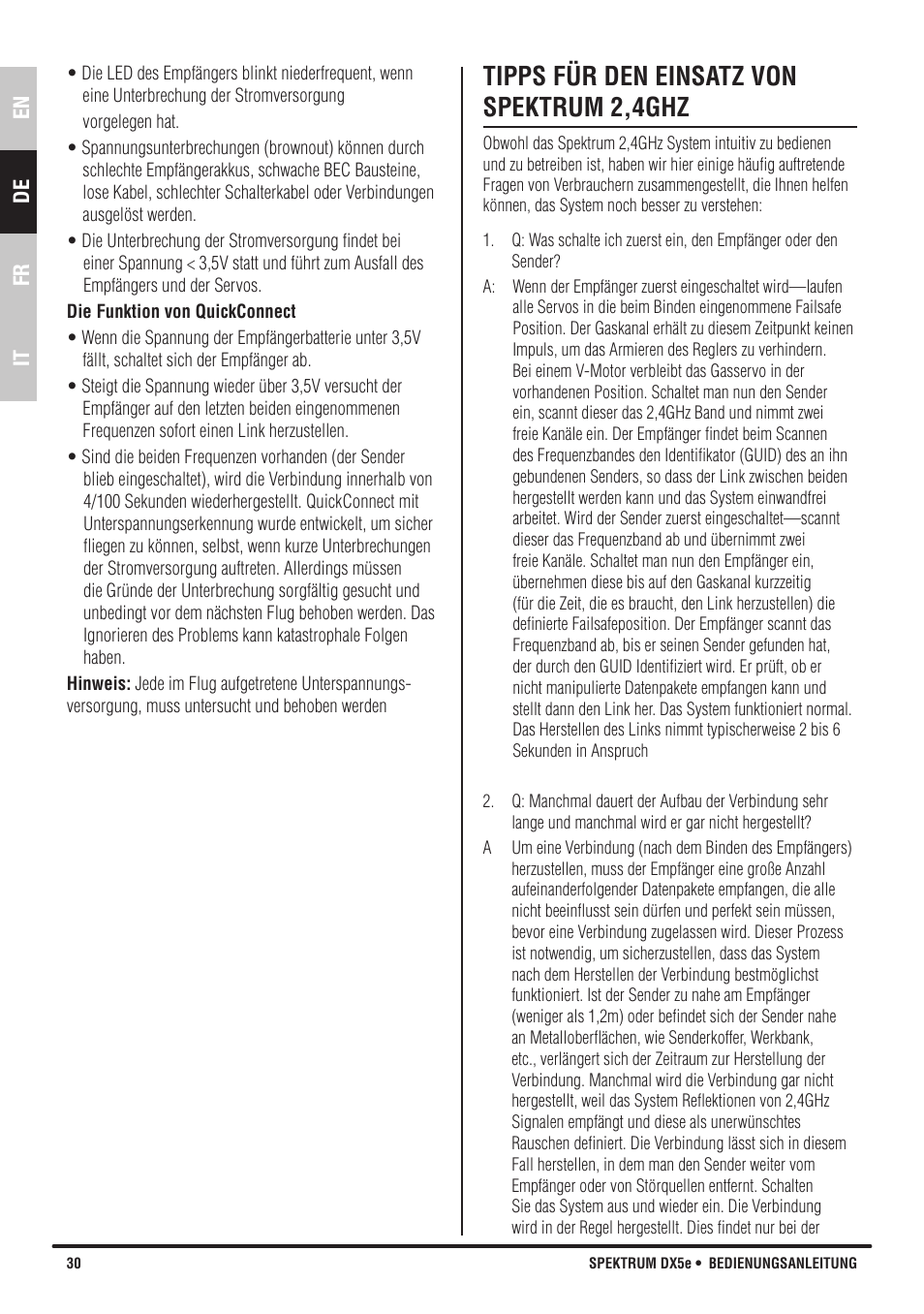 Tipps für den einsatz von spektrum 2,4ghz | Spektrum SPMR55001 DX5e Manual User Manual | Page 30 / 67