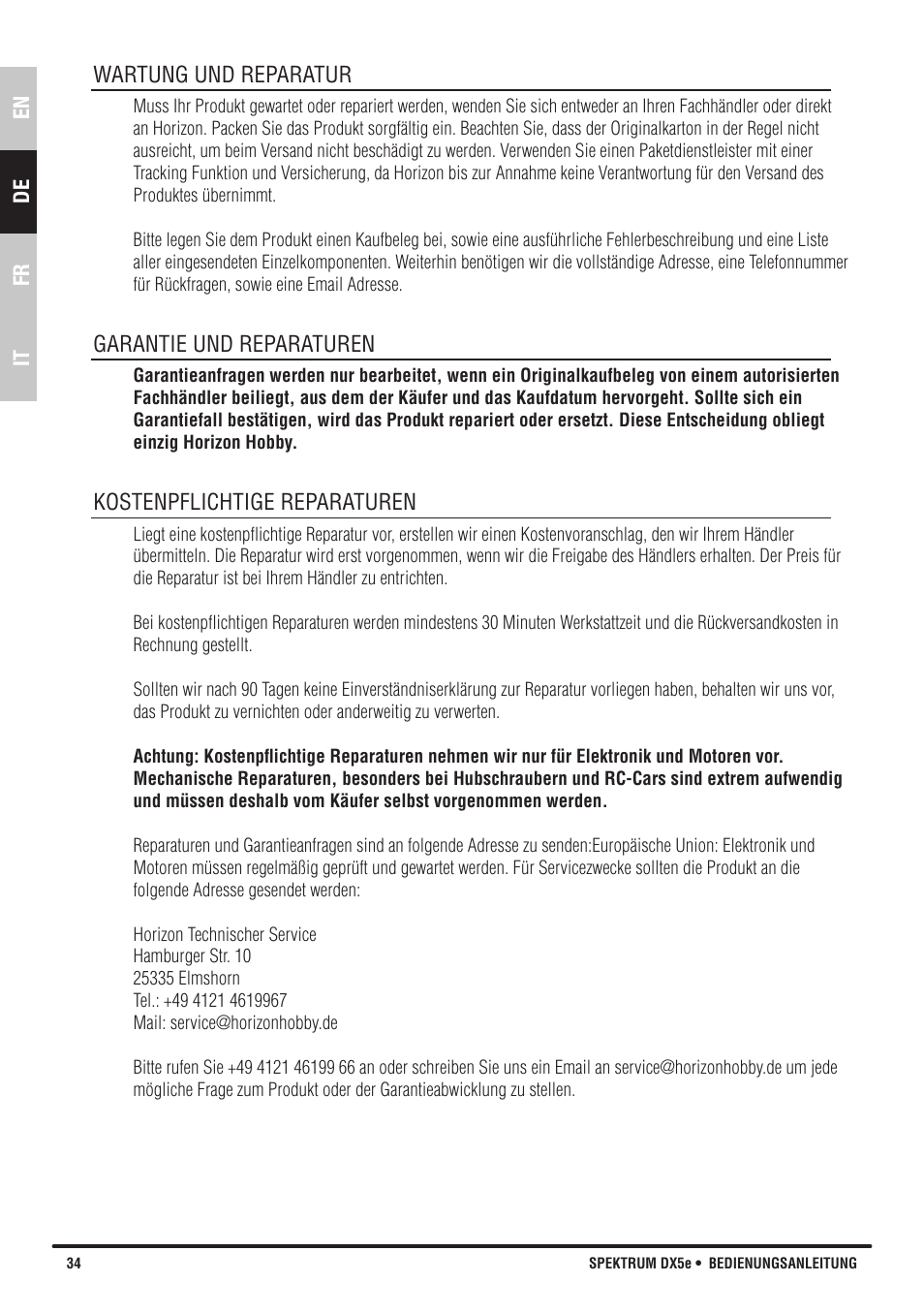 Spektrum SPMR55001 DX5e Manual User Manual | Page 34 / 67