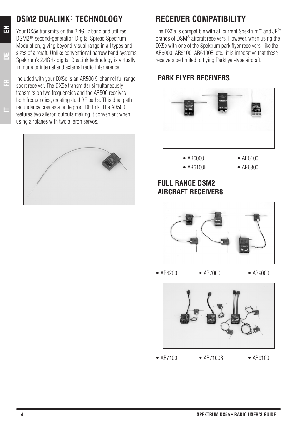 Dsm2 dualink, Technology, Receiver compatibility | Spektrum SPMR55001 DX5e Manual User Manual | Page 4 / 67