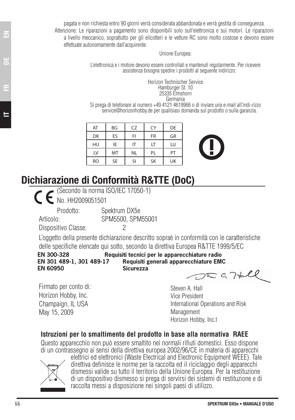 Dichiarazione di conformità r&tte (doc) | Spektrum SPMR55001 DX5e Manual User Manual | Page 66 / 67