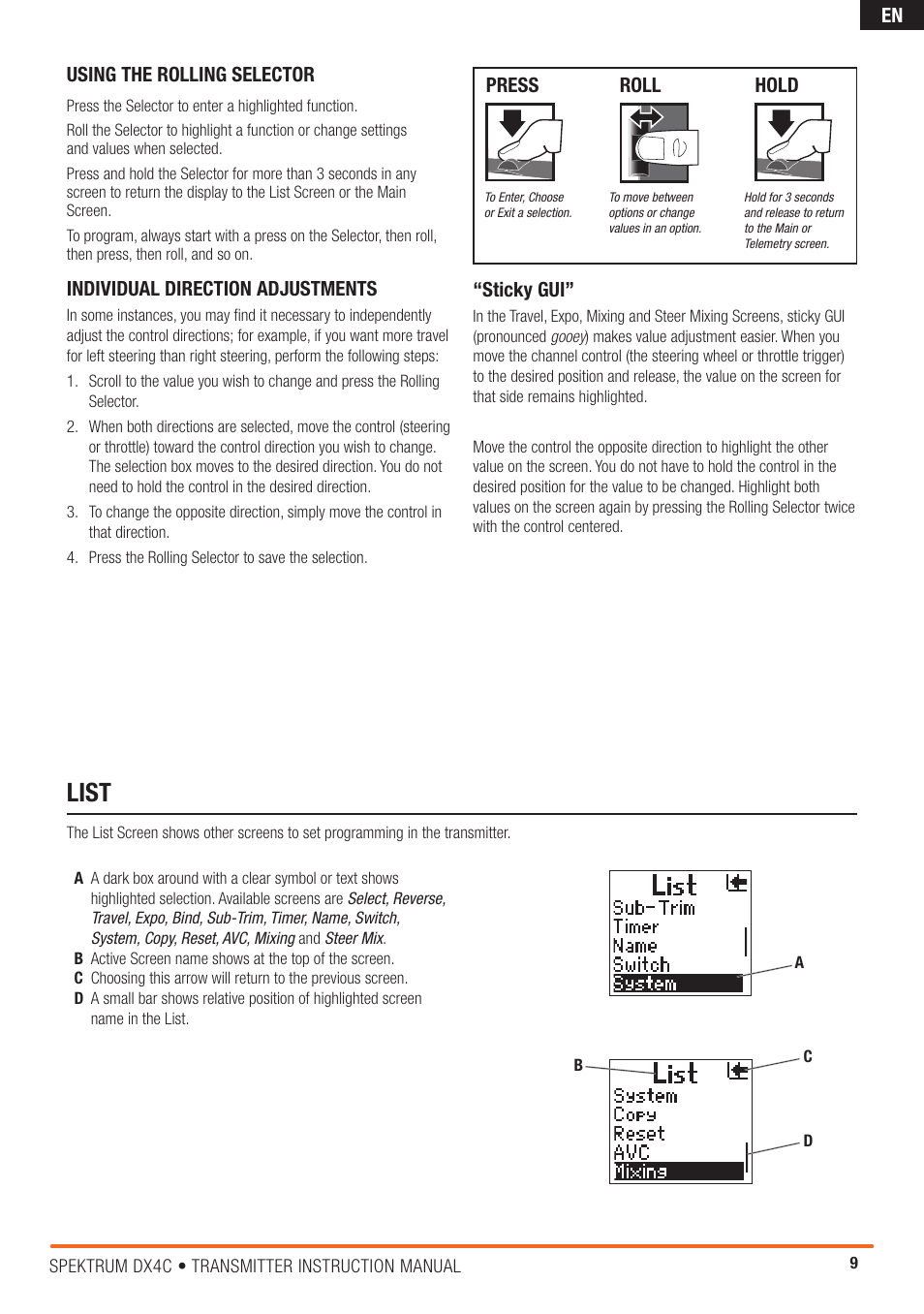 List | Spektrum SPM4200 DX4C User Manual | Page 9 / 21
