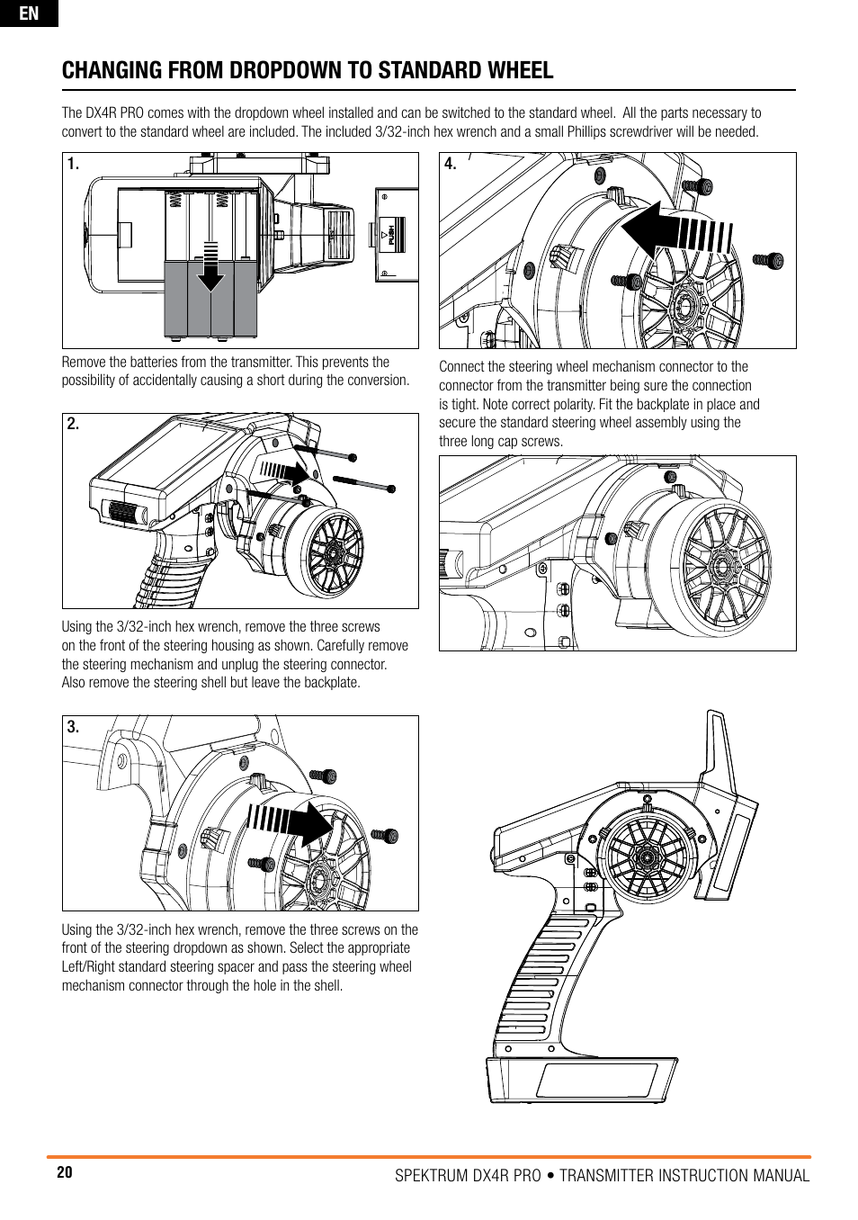 Changing from dropdown to standard wheel | Spektrum SPM4100 DX4R PRO User Manual | Page 20 / 24