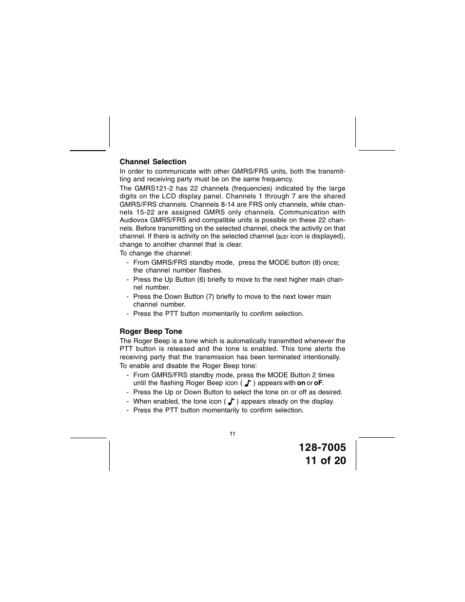 Audiovox GMRS121-2 User Manual | Page 11 / 20