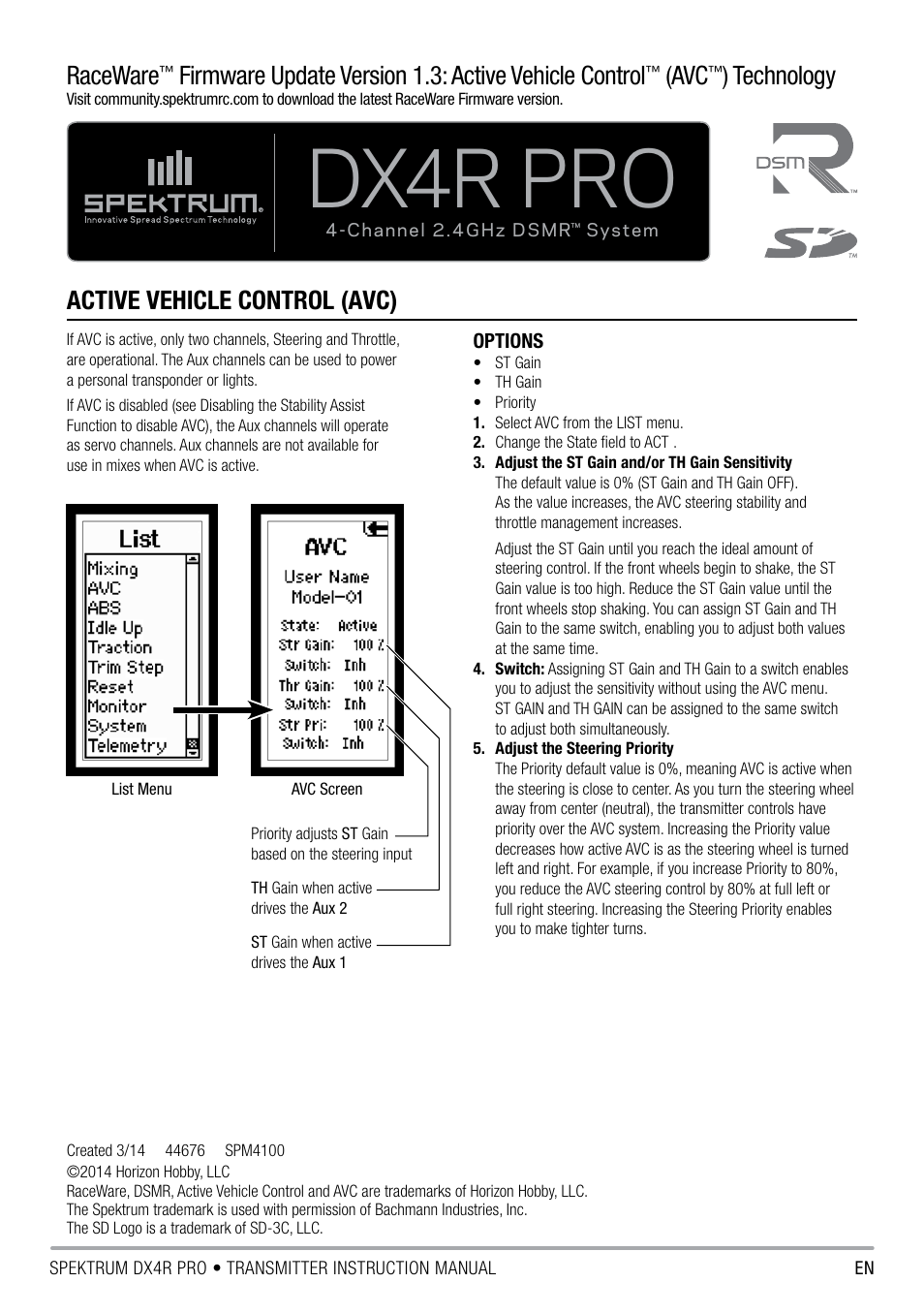 Spektrum SPM4100 DX4R PRO Addendum User Manual | 1 page