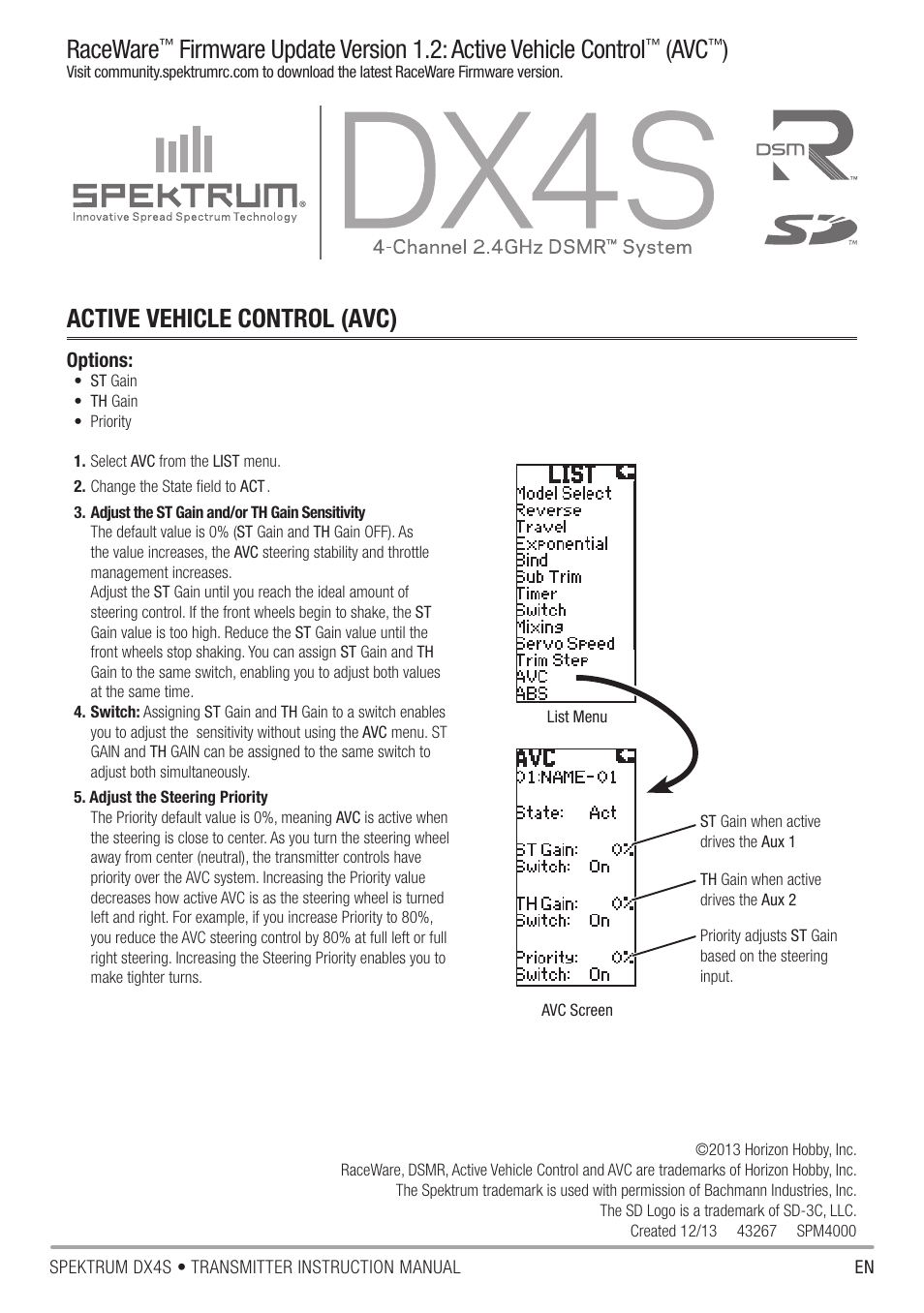 Spektrum SPM4000C DX4S Addendum User Manual | 1 page
