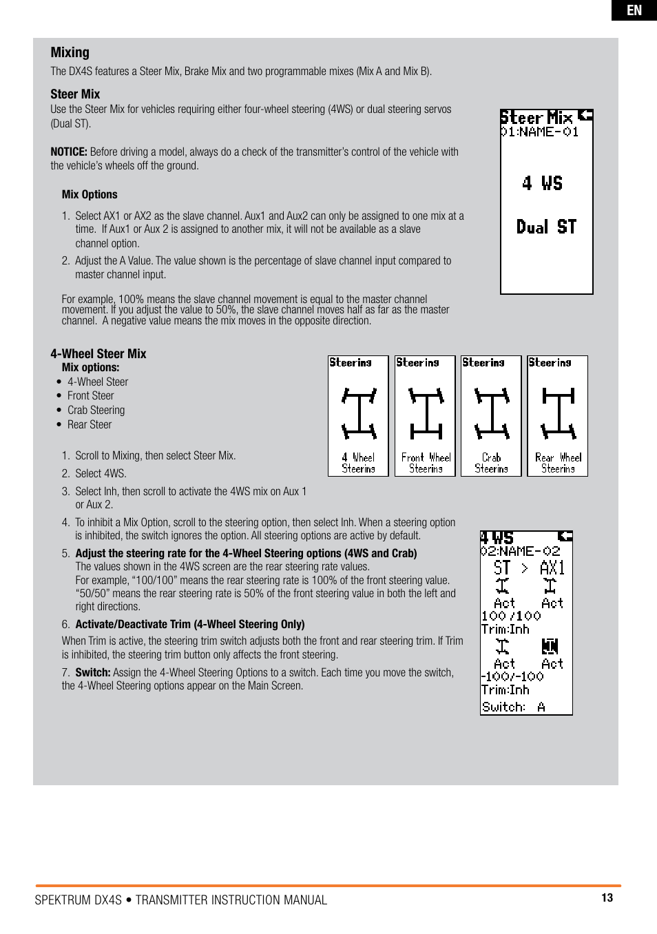 En mixing | Spektrum SPM4010 DX4S User Manual | Page 13 / 23