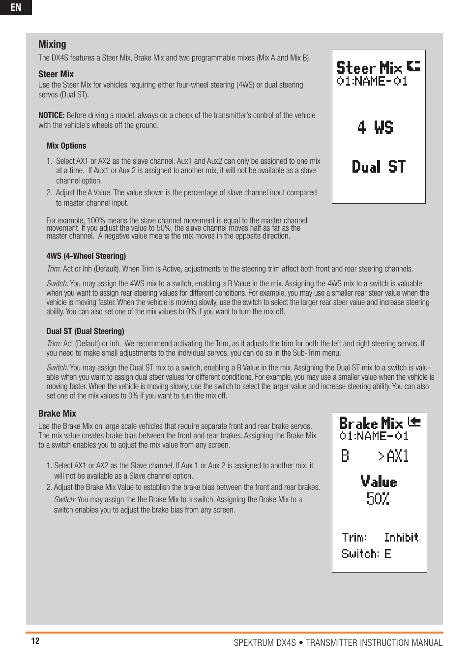 En mixing | Spektrum SPM4000C DX4S User Manual | Page 12 / 21