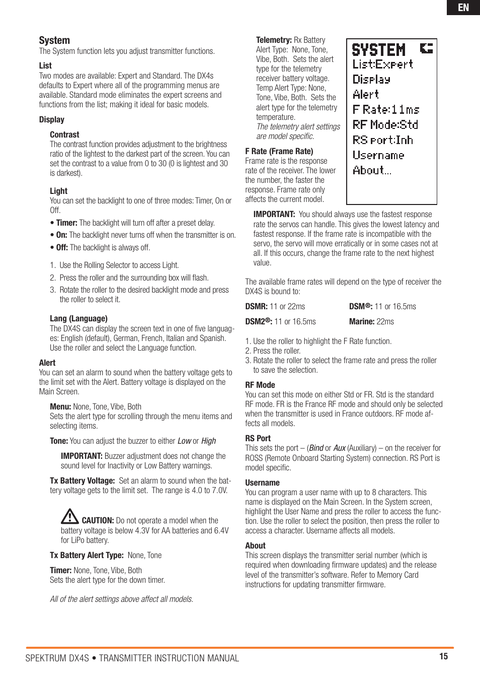 En system | Spektrum SPM4000C DX4S User Manual | Page 15 / 21