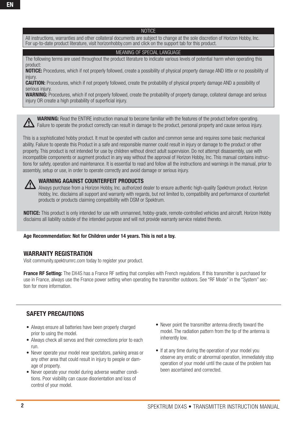 Spektrum SPM4000C DX4S User Manual | Page 2 / 21