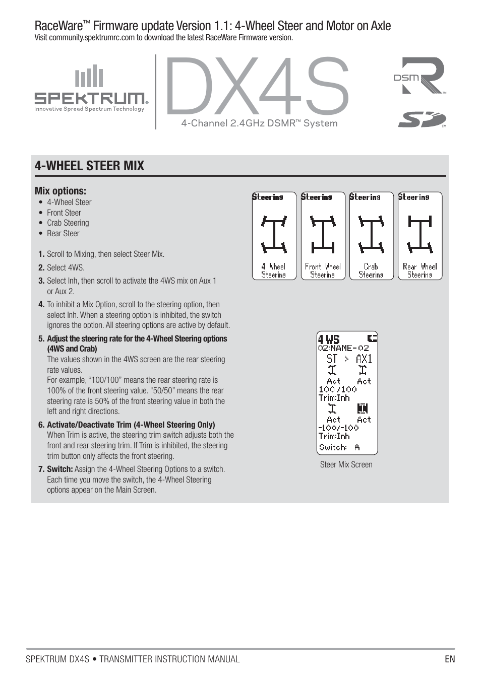 Spektrum SPM4000C DX4S Addendum User Manual | 2 pages