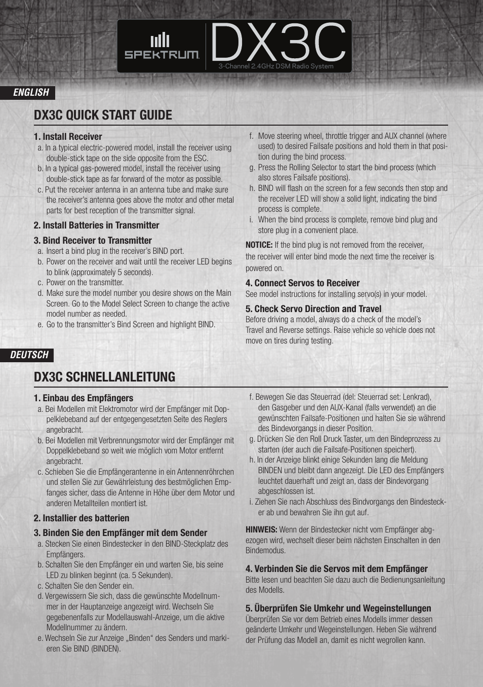 Spektrum SPM3300 DX3C Quick Start Guide User Manual | 2 pages