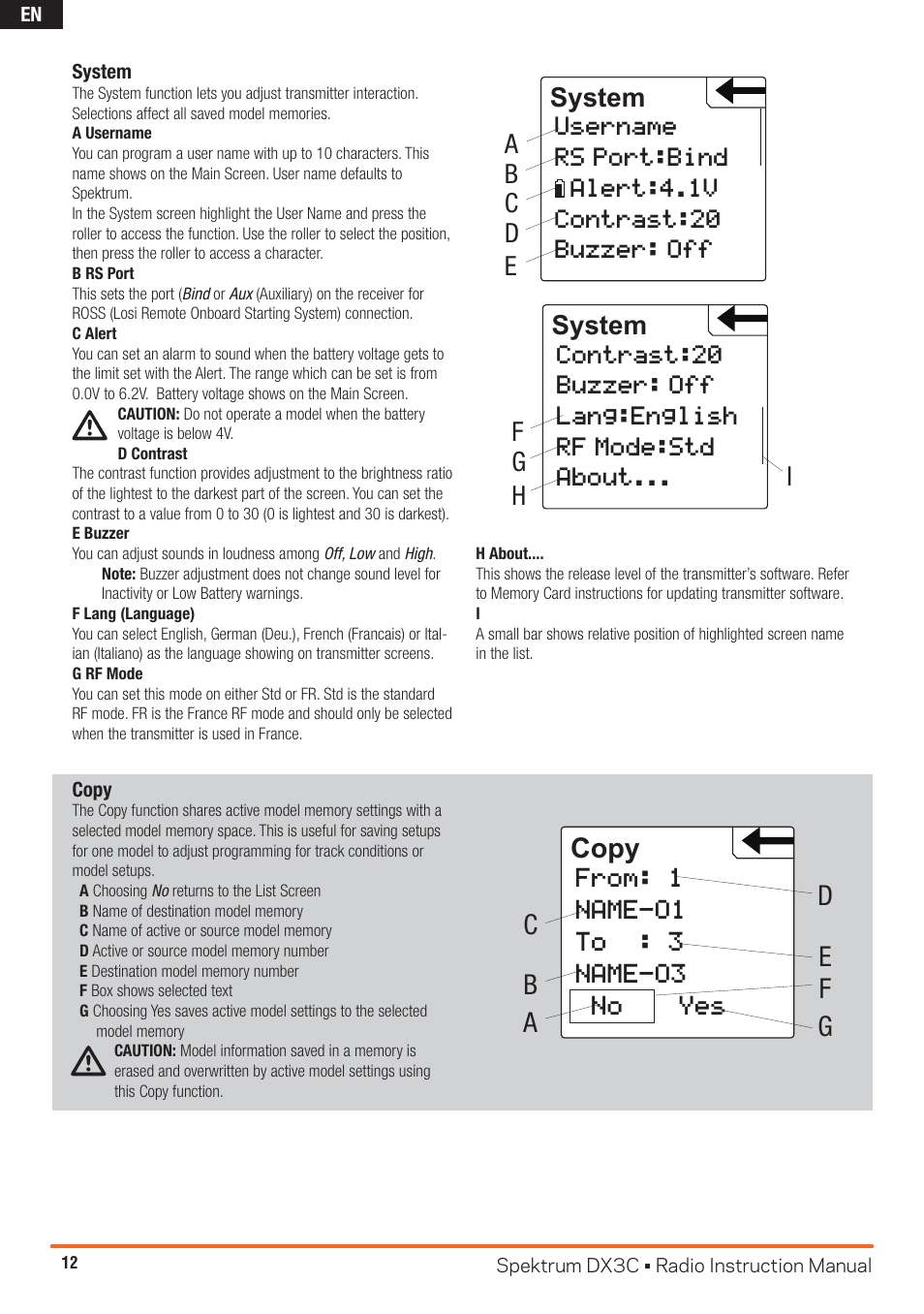 Copy | Spektrum SPM3300 DX3C Manual User Manual | Page 12 / 18