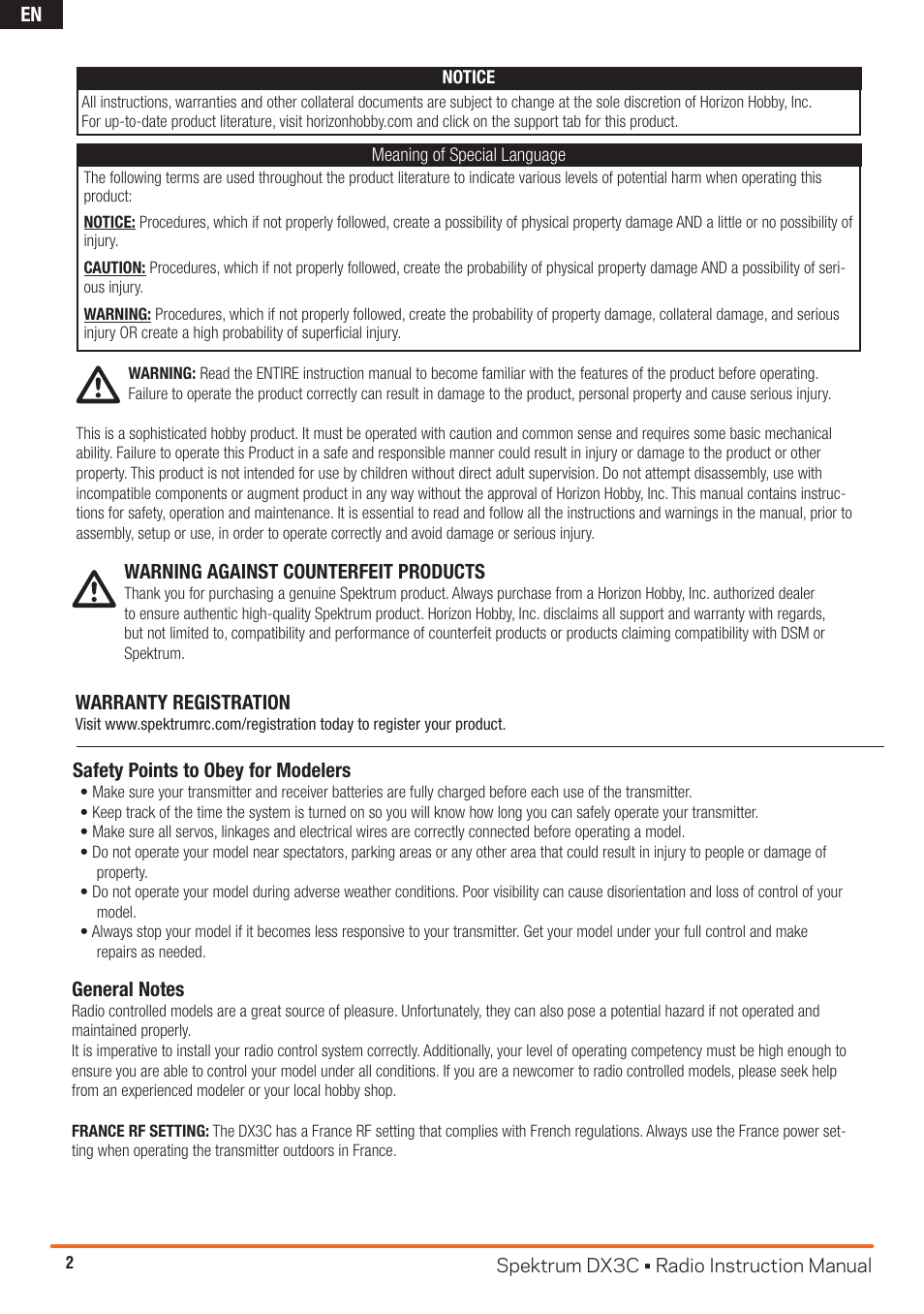 Spektrum SPM3300 DX3C Manual User Manual | Page 2 / 18
