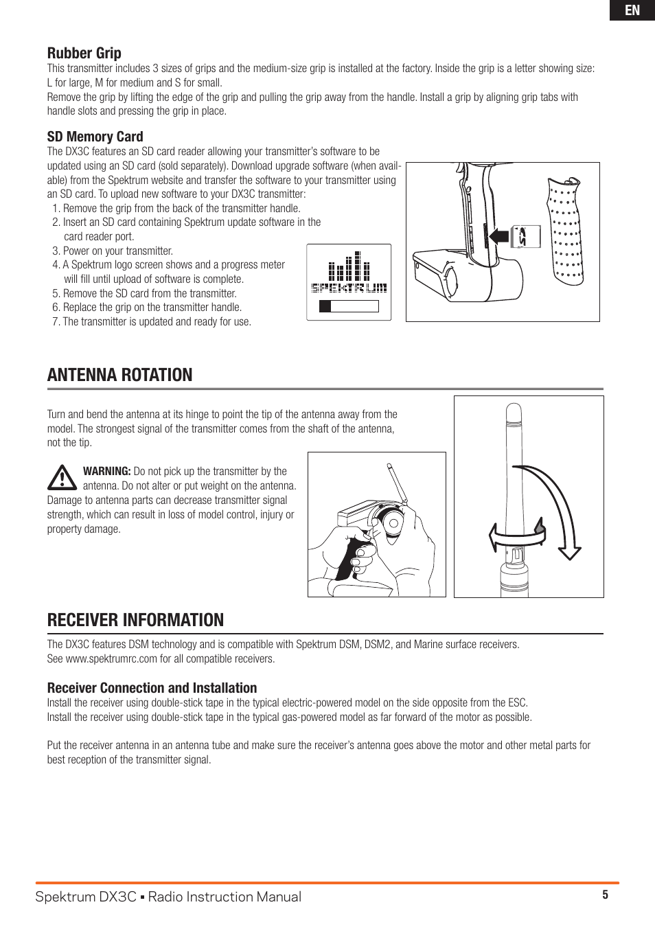 Antenna rotation receiver information | Spektrum SPM3300 DX3C Manual User Manual | Page 5 / 18