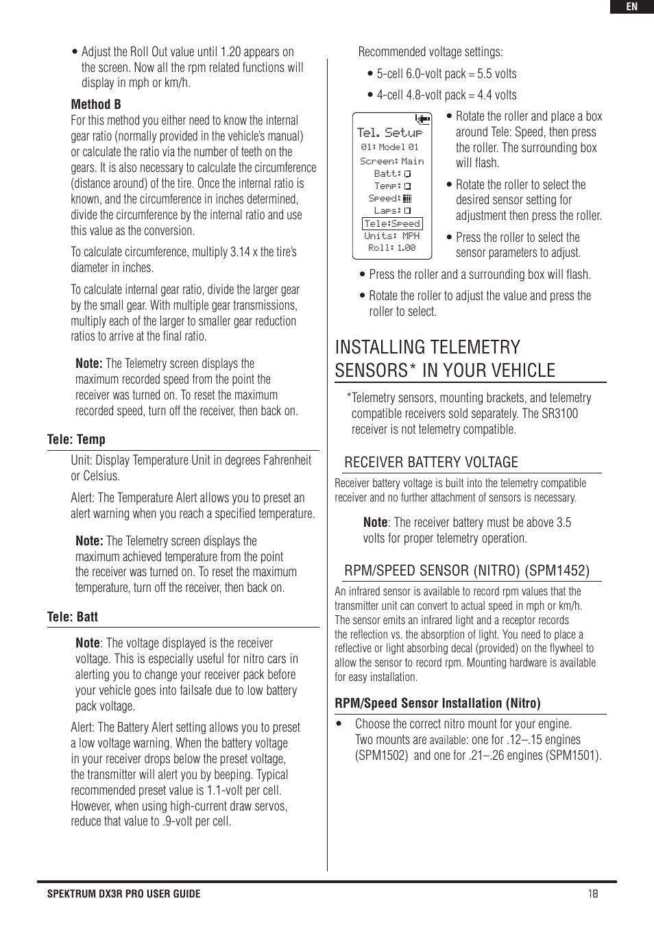 Installing telemetry sensors* in your vehicle | Spektrum SPM3200 DX3R PRO User Manual | Page 19 / 30