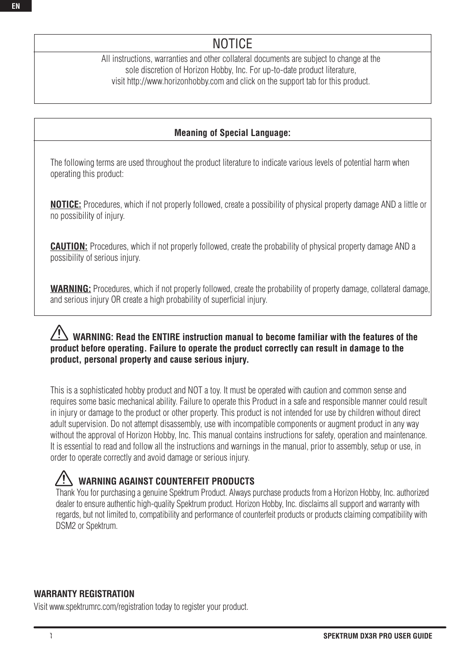 Notice | Spektrum SPM3200 DX3R PRO User Manual | Page 2 / 30