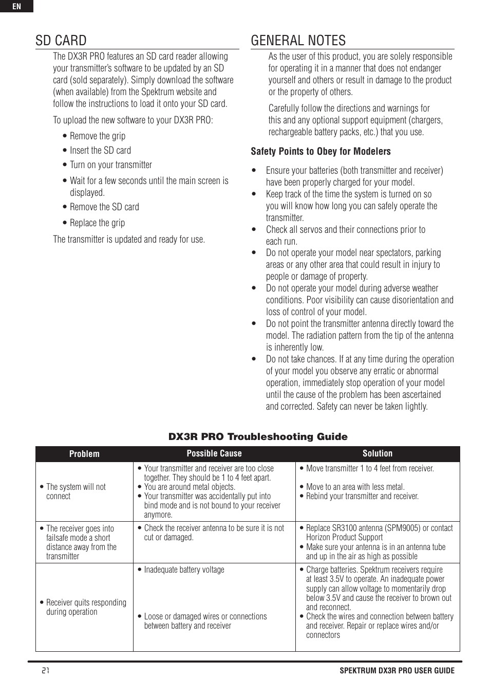Sd card | Spektrum SPM3200 DX3R PRO User Manual | Page 22 / 30
