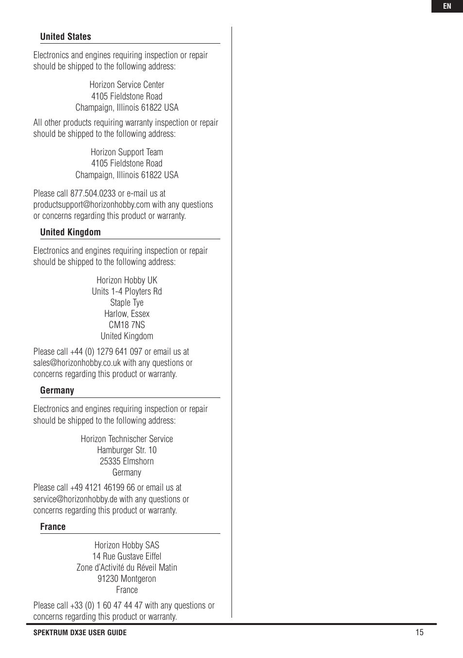 Spektrum SPM3160 DX3E User Manual | Page 15 / 17