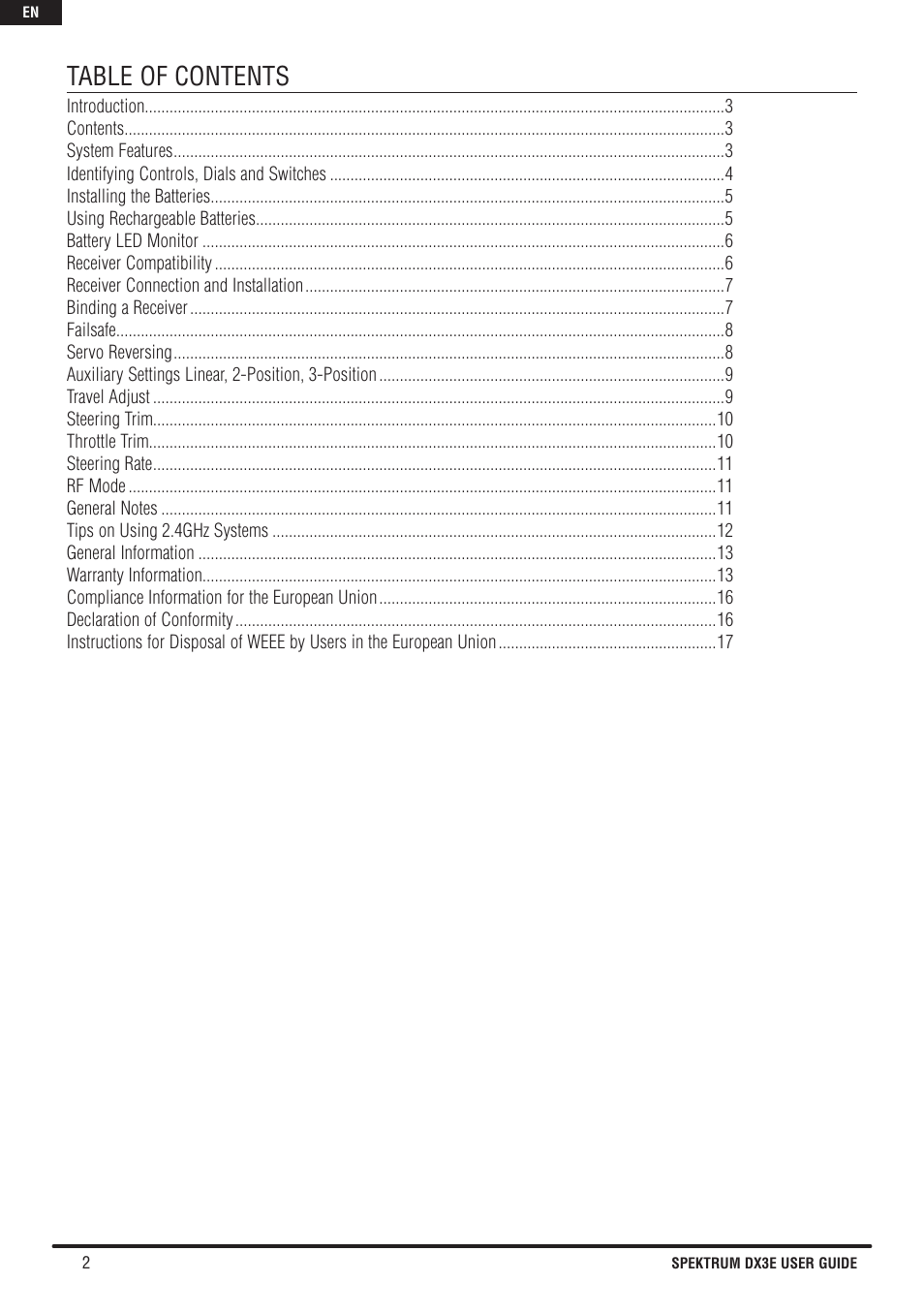 Spektrum SPM3160 DX3E User Manual | Page 2 / 17