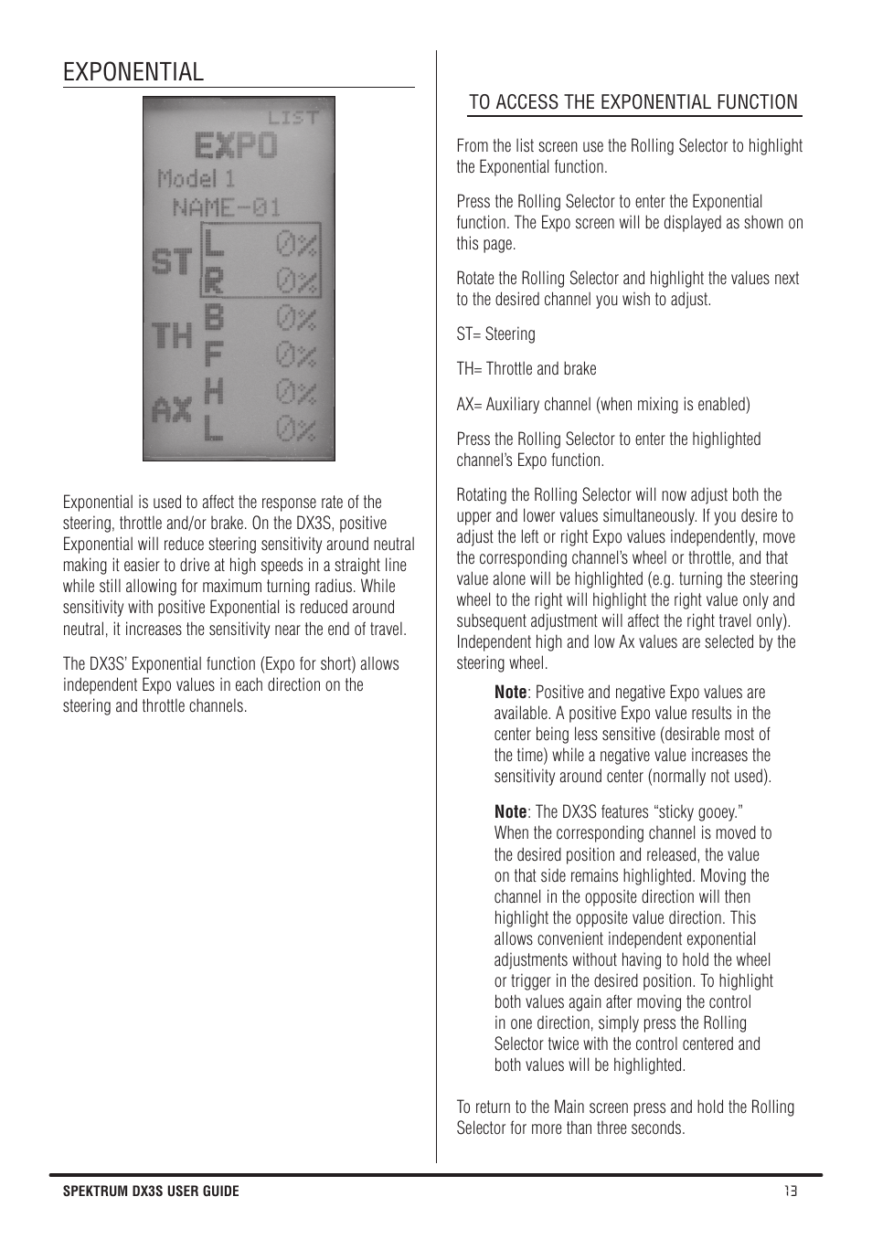 Exponential | Spektrum SPMR3140 DX3S Manual User Manual | Page 13 / 32