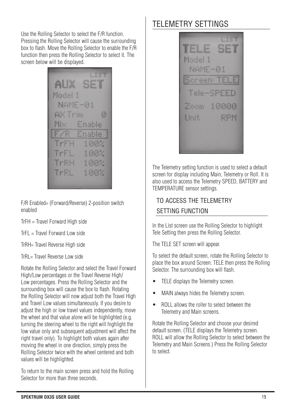 Telemetry settings | Spektrum SPMR3140 DX3S Manual User Manual | Page 19 / 32