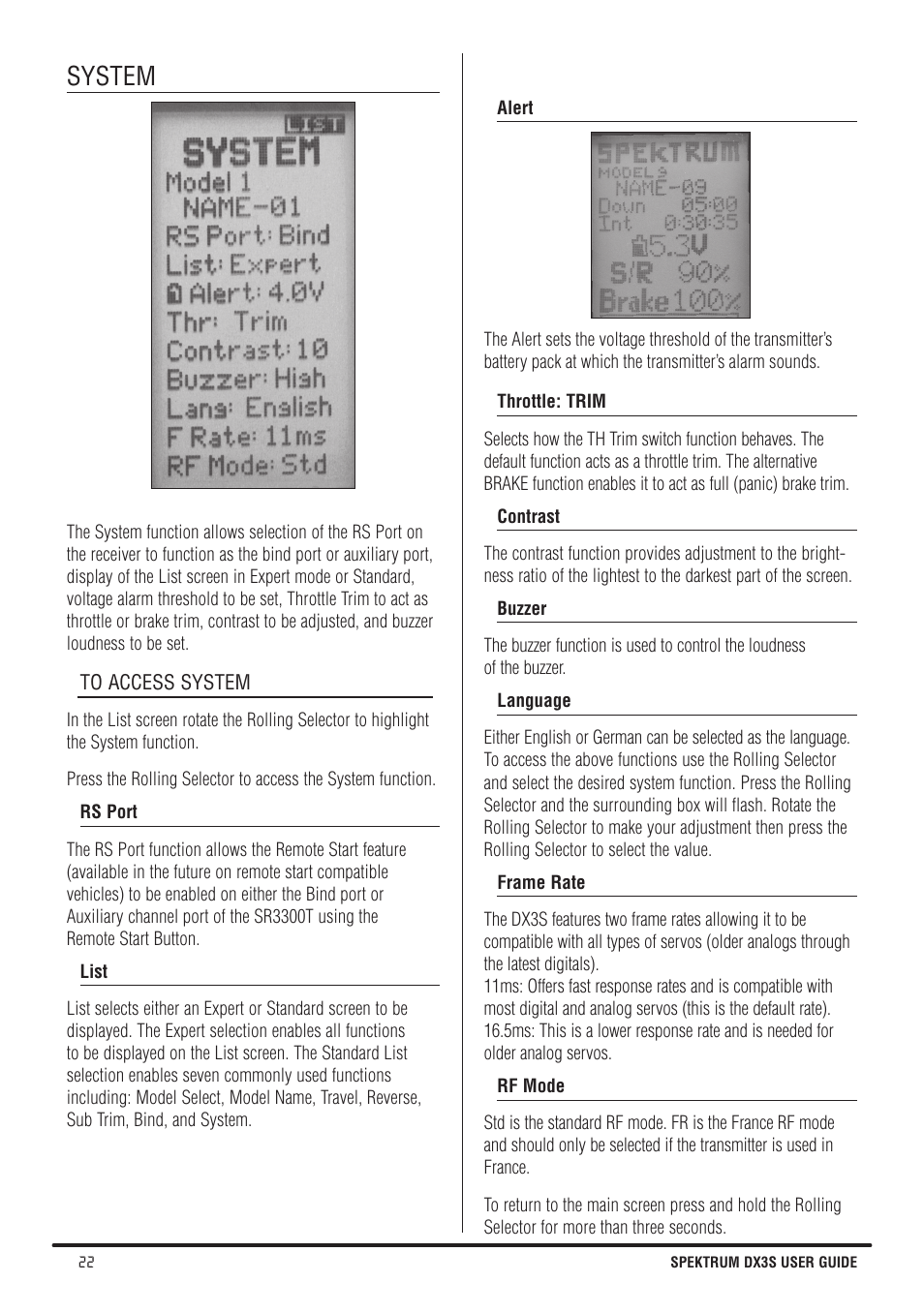 System | Spektrum SPMR3140 DX3S Manual User Manual | Page 22 / 32