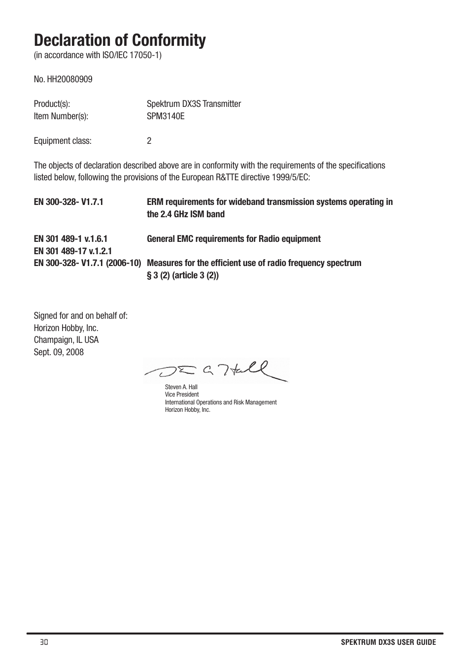 Declaration of conformity | Spektrum SPMR3140 DX3S Manual User Manual | Page 30 / 32