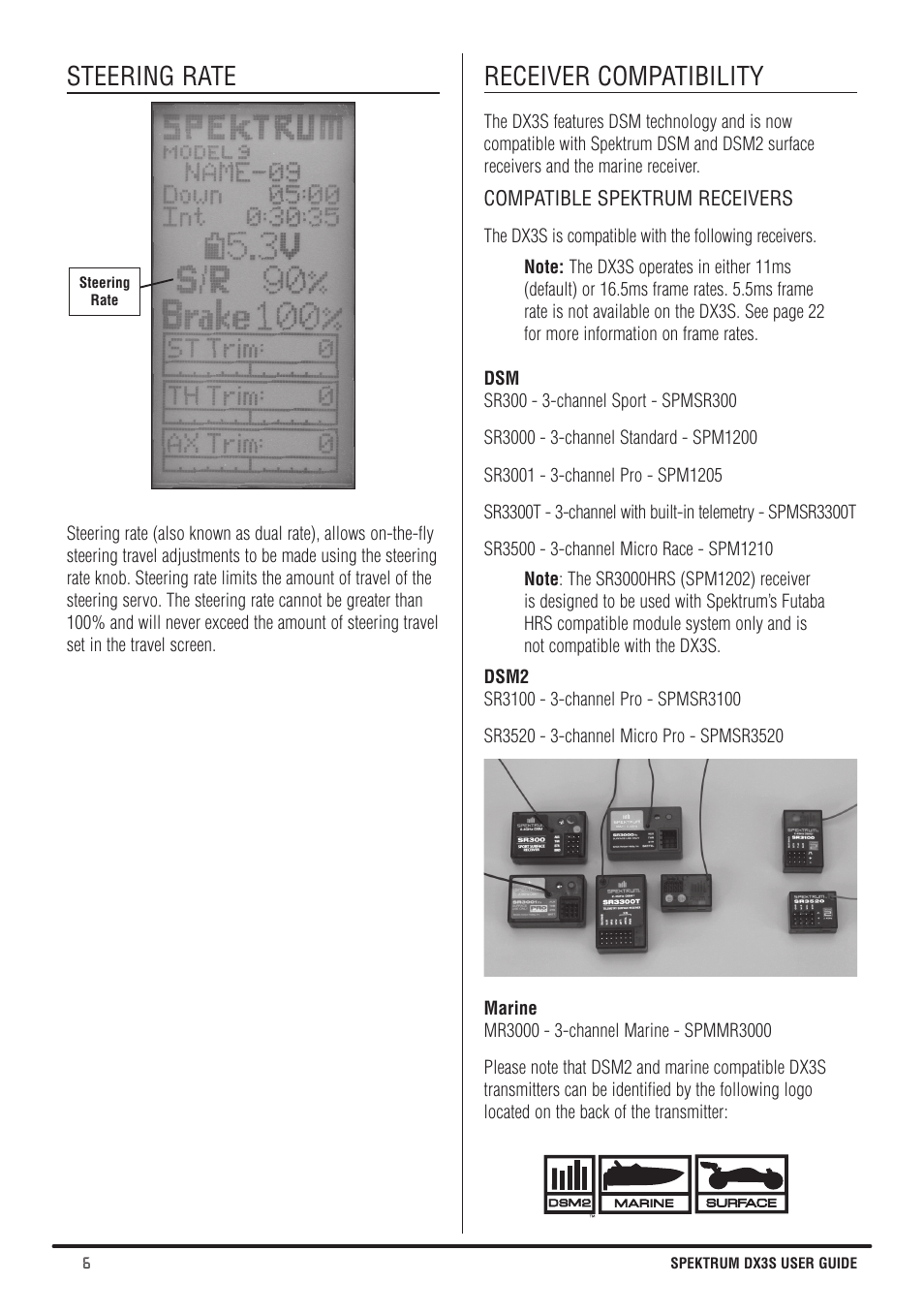 Steering rate, Receiver compatibility | Spektrum SPMR3140 DX3S Manual User Manual | Page 6 / 32