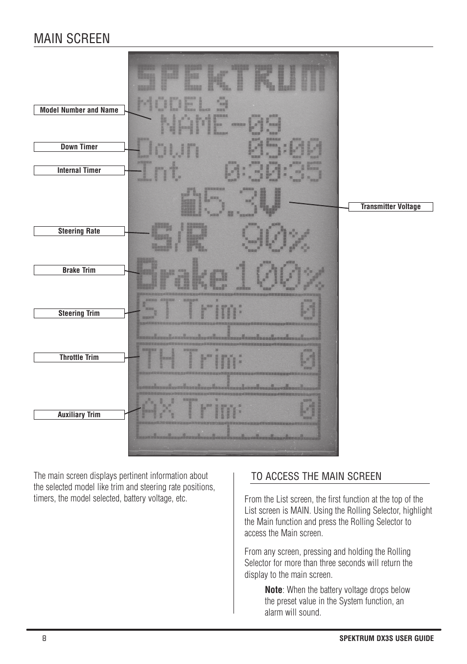 Main screen | Spektrum SPMR3140 DX3S Manual User Manual | Page 8 / 32