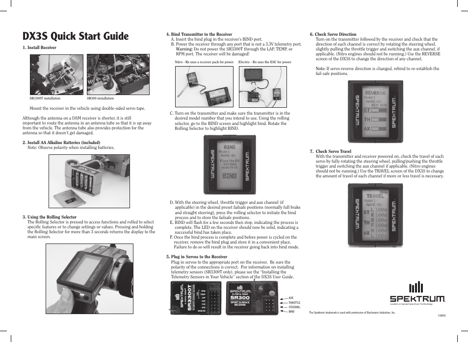 Spektrum SPMR3140 DX3S Quick Start Guide User Manual | 1 page