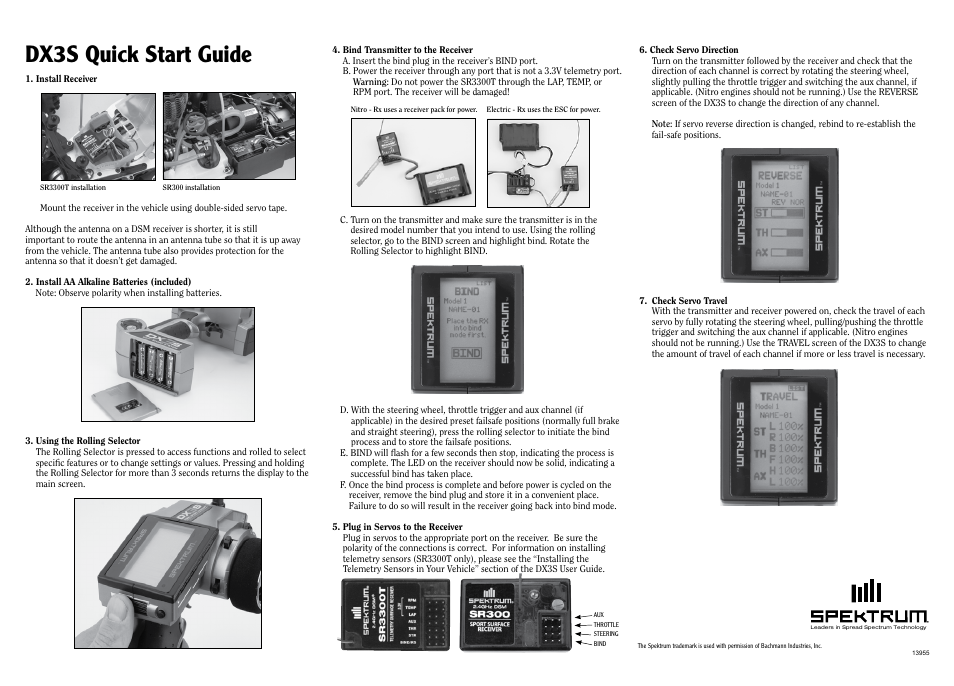 Spektrum SPM3130 DX3S Quick Start Guide User Manual | 1 page