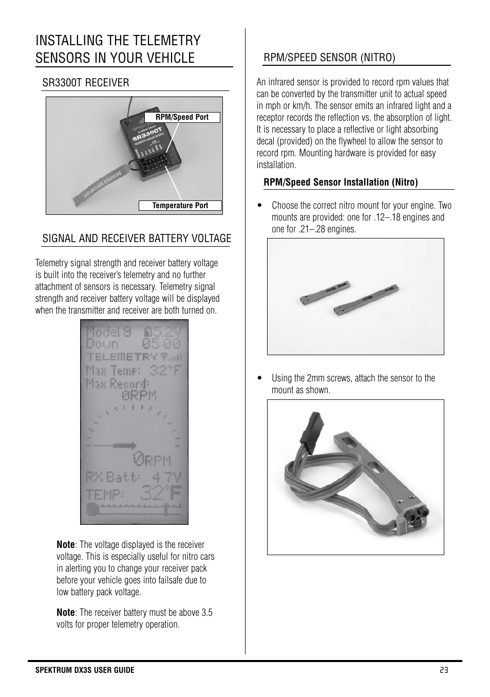 Installing the telemetry sensors in your vehicle | Spektrum SPM3130 DX3S Manual User Manual | Page 23 / 30