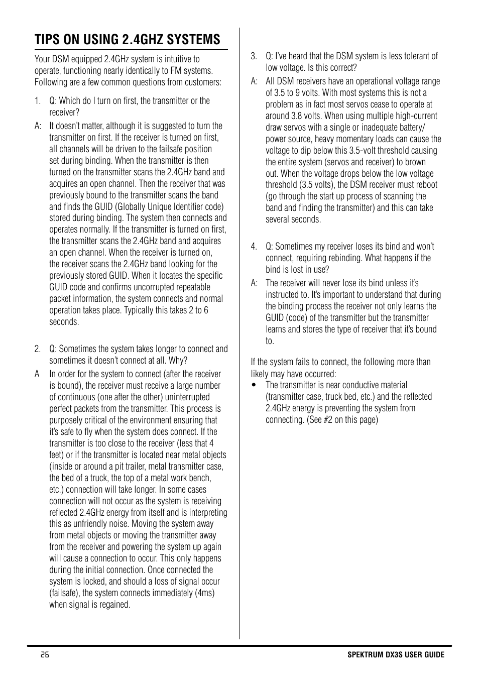 Tips on using 2.4ghz systems | Spektrum SPM3130 DX3S Manual User Manual | Page 26 / 30