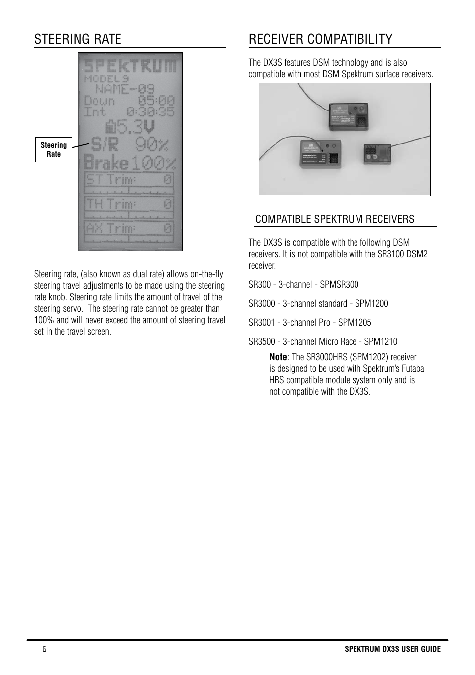 Steering rate, Receiver compatibility | Spektrum SPM3130 DX3S Manual User Manual | Page 6 / 30