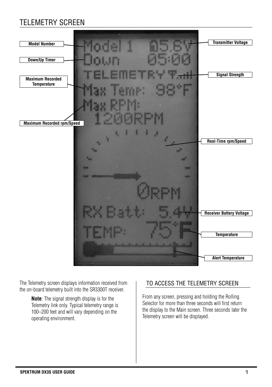 Telemetry screen | Spektrum SPM3130 DX3S Manual User Manual | Page 9 / 30